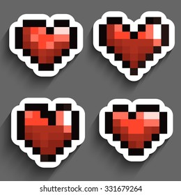 Happy Valentines day pixel heart greeting card element. It, programmer, geek love concept. Modern vector art heart design element for greeting card, poster, flyer, web, banner, site, mobile, print.