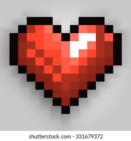 Happy Valentines day pixel heart greeting card element. It, programmer, geek love concept. Modern vector art heart design element for greeting card, poster, flyer, web, banner, site, mobile, print.