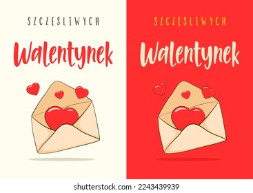 Happy Valentine's Day in Polish. Two card template. Cartoon. Vector illustration