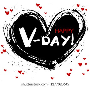 Happy Valentine's Day! Pomantic grunge hand brushed heart greeting card. Vector illustration.