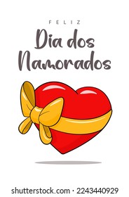 Happy Valentine's Day in Portuguese (Feliz Dia dos namorados). Card template. Cartoon. Vector illustration