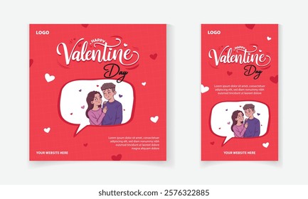 Happy Valentine's Day post design with Cute Cartoon Couple in popup shape for social media post