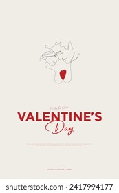 Happy Valentine's Day Post and Greeting Card. 14 February - Valentine's Day lineart of Valentine's Week minimal and cute Vector Illustration
