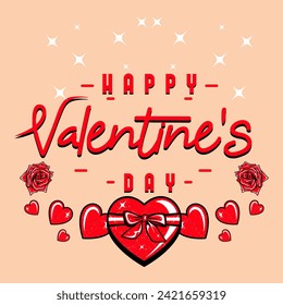 happy valentines day post with heart shaped box vector illustration, selamat hari kasih sayang dengan kotak berbentuk hati vektor