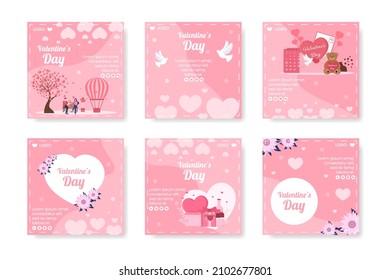 Happy Valentine's Day Post Template Flat Design Illustration Editable of Square Background for Social media, Love Greeting Card or Banner