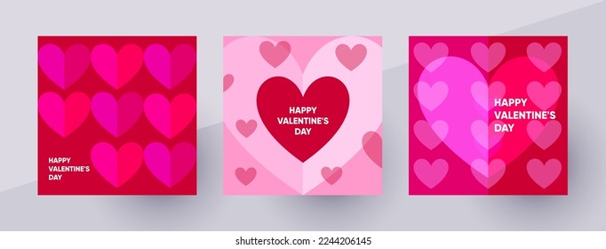 Happy Valentines Day post templates for social media. Colorful vivid vector illustration with hearts symbols.