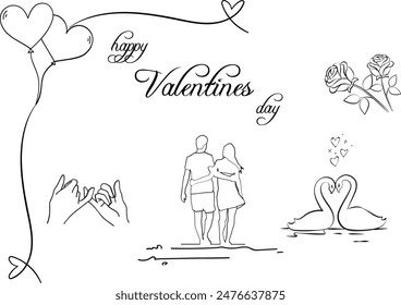 Happy Valentines day postal card design with love elements and editable, beautiful abstract sketch art