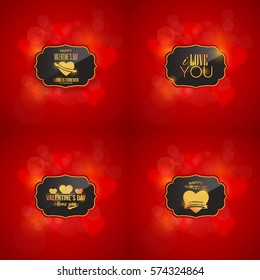 Happy Valentine's Day Postcard, Celebration Banner Collection. Abstract Background Lights Theme Greeting Card, Vector Heart Elements or Flyer, Poster Design Set
