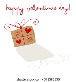 Happy Valentine's Day Postcard with Gift on a white background.