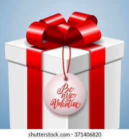 Happy Valentine's day postcard with gift box and handwritten love message
