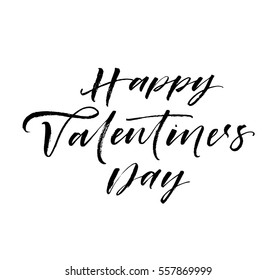 Happy Valentine's day postcard. Holiday phrase. Ink illustration. Modern brush calligraphy. Isolated on white background. 