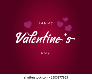 Happy Valentines Day postcard isolated typography with hearts on red background. Writen text. Lettering poster. Vector illustration