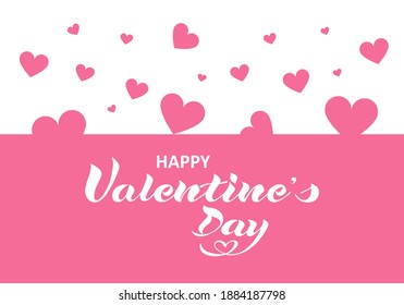 Happy valentines day postcard. Pink with heart and handwritten text. Vector graphics. EPS10.