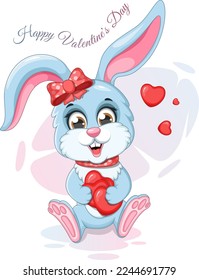 Happy Valentine's Day postcard with romantic bunny