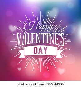 Happy Valentine's Day postcard. Typography poster with cute de focused background with hearts. Valentine's day logo. Lettering card vector Illustration
