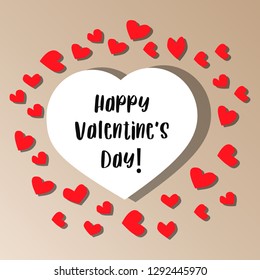 Happy Valentine's Day postcard. Valentine with the text of happy valentine's day and a lot of hearts. Vector illustration