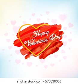 Happy Valentine's Day Postcard, Web Banner Celebration Design. Greeting Card, Vector Heart Frame Flyer, Poster. Red Water Colors Elements