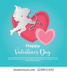 Happy Valentines Day poster background with love angel. Vector illustration