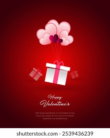 Happy Valentine's Day Poster background with a gift box and heart decorated valentines calligraphy