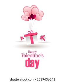 Happy Valentine's Day Poster background with a gift box and heart decorated valentines calligraphy