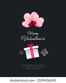 Happy Valentine's Day Poster background with a gift box and heart decorated valentines calligraphy