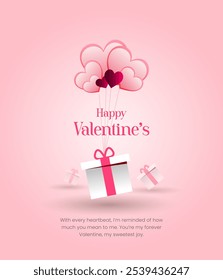 Happy Valentine's Day Poster background with a gift box and heart decorated valentines calligraphy