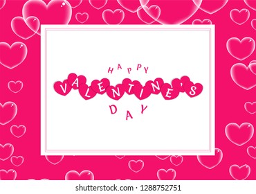 Happy Valentines Day poster or banner design decorated with transparent heart shapes.