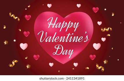 Happy Valentine's Day Poster or banner with cute font,sweet hearts and gift card on red background. Greetings valentines day from special person. Illustration vector template valentines day concept.