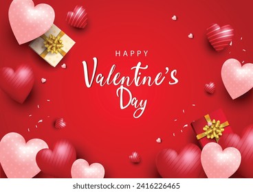 happy Valentine's Day Poster or banner with many hearts. vector illustration design