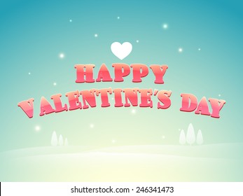 Happy Valentine's Day poster, banner or flyer with heart on shiny sky blue background.