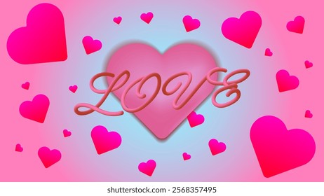 Happy Valentine's Day Poster or banner with cute font,sweet hearts on gradient pink background.Promotion and shopping template or background for Love and Valentine's day concept