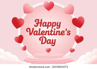 happy Valentine's Day Poster or banner with many red and pink color hearts vector illustration design art.