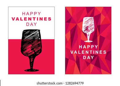 Happy Valentine's Day Poster and Card with Wine 