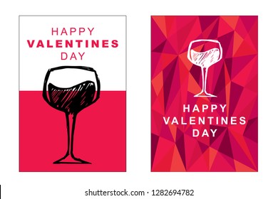 Happy Valentine's Day Poster and Card with Wine 