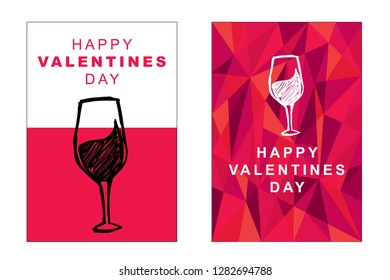 Happy Valentine's Day Poster and Card with Wine 