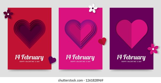 Happy Valentine's Day poster, cover, greeting card. Lovely invitations heart in paper cut style with a beautiful Background.