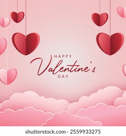 Happy Valentine's day poster design and template with hearts. Happy valentine day photoframe with heart shape. Valentine's day banner background