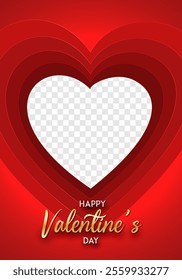 Happy Valentine's day poster design and template with hearts. Happy valentine day photoframe with heart shape. Valentine's day banner background