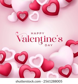 Happy Valentine's day poster design and template with hearts. Happy valentine day photoframe with heart shape. Valentine's day banner background