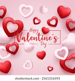 Happy Valentine's day poster design and template with hearts. Happy valentine day photoframe with heart shape. Valentine's day banner background