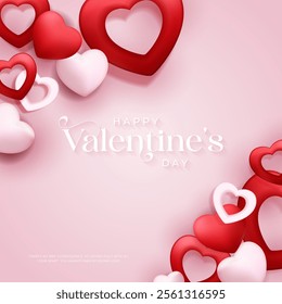 Happy Valentine's day poster design and template with hearts. Happy valentine day photoframe with heart shape. Valentine's day banner background