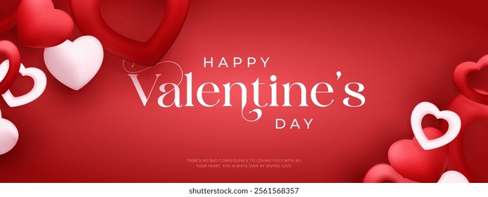 Happy Valentine's day poster design and template with hearts. Happy valentine day photoframe with heart shape. Valentine's day banner background