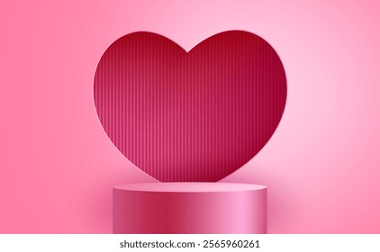 Happy Valentine's day poster design and template with hearts. Happy valentine day photoframe with heart shape. Valentine's day banner background. Valentine podium for product banner design.
