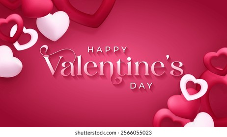 Happy Valentine's day poster design and template with hearts. Happy valentine day photoframe with heart shape. Valentine's day banner background
