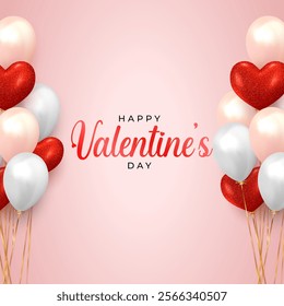 Happy Valentine's day poster design and template with hearts. Happy valentine day photoframe with heart shape. Celebrating valentine's Day on 14 February Valentine's day banner background
