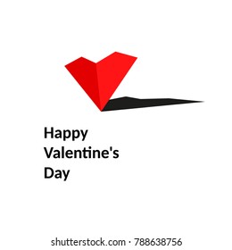 Happy Valentines Day poster with flat red heart, shadow and tagline. Celebrate composition isolated on white background. Vector illustration. Modern design romantic print. Creative image for postcard.