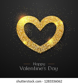 Happy Valentines day poster. Golden sparkle love heart symbol