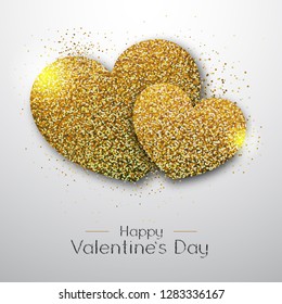 Happy Valentines day poster. Golden sparkle love heart symbol