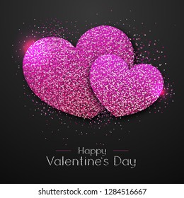 Happy Valentines day poster. Golden sparkle love heart symbol