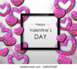 Happy Valentines day poster. Golden sparkle love heart symbol